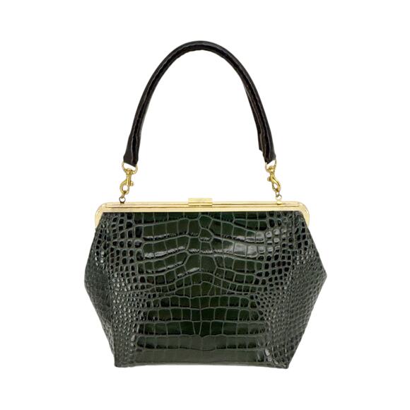 CLARE V. Le Big Box Bag Crocodile in Green - Picture 1 of 14